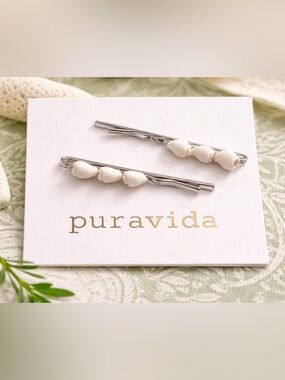 Pura Vida Silver Shell Hair Pins Set of 2 | Coastal Beachy Hair Clips